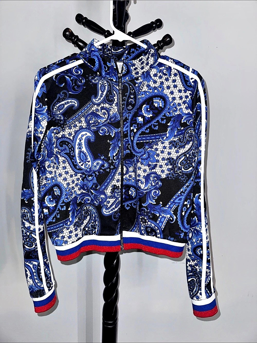 Paisley Bomber Jacket in Blue & White
